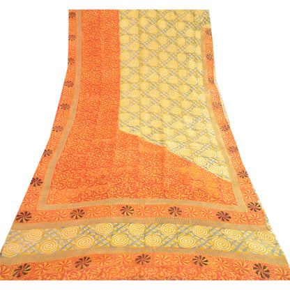 Sanskriti Vintage Sarees Indian Yellow Blend Georgette Printed Sari Craft Sustainable Fabric