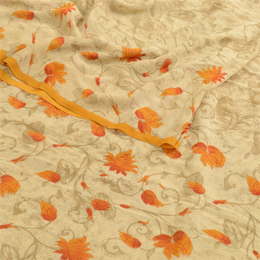 Сари Sanskriti Vintage, зеленое сари из чистого шелка-жоржета с принтом, 5 ярдов, ткань для рукоделия из экологически чистой ткани