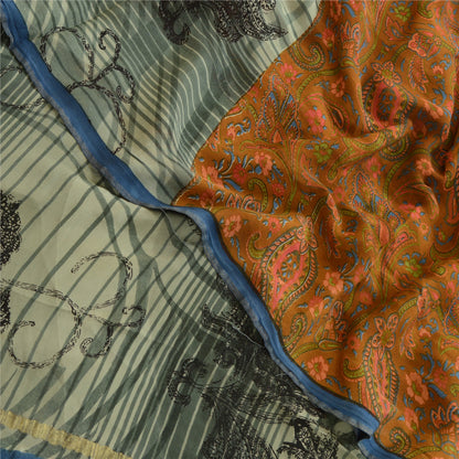 Сари из серого чистого шелка-жоржета с принтом на санскрите, 5 ярдов, ткань для рукоделия из экологически чистой ткани