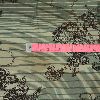 Сари из серого чистого шелка-жоржета с принтом на санскрите, 5 ярдов, ткань для рукоделия из экологически чистой ткани