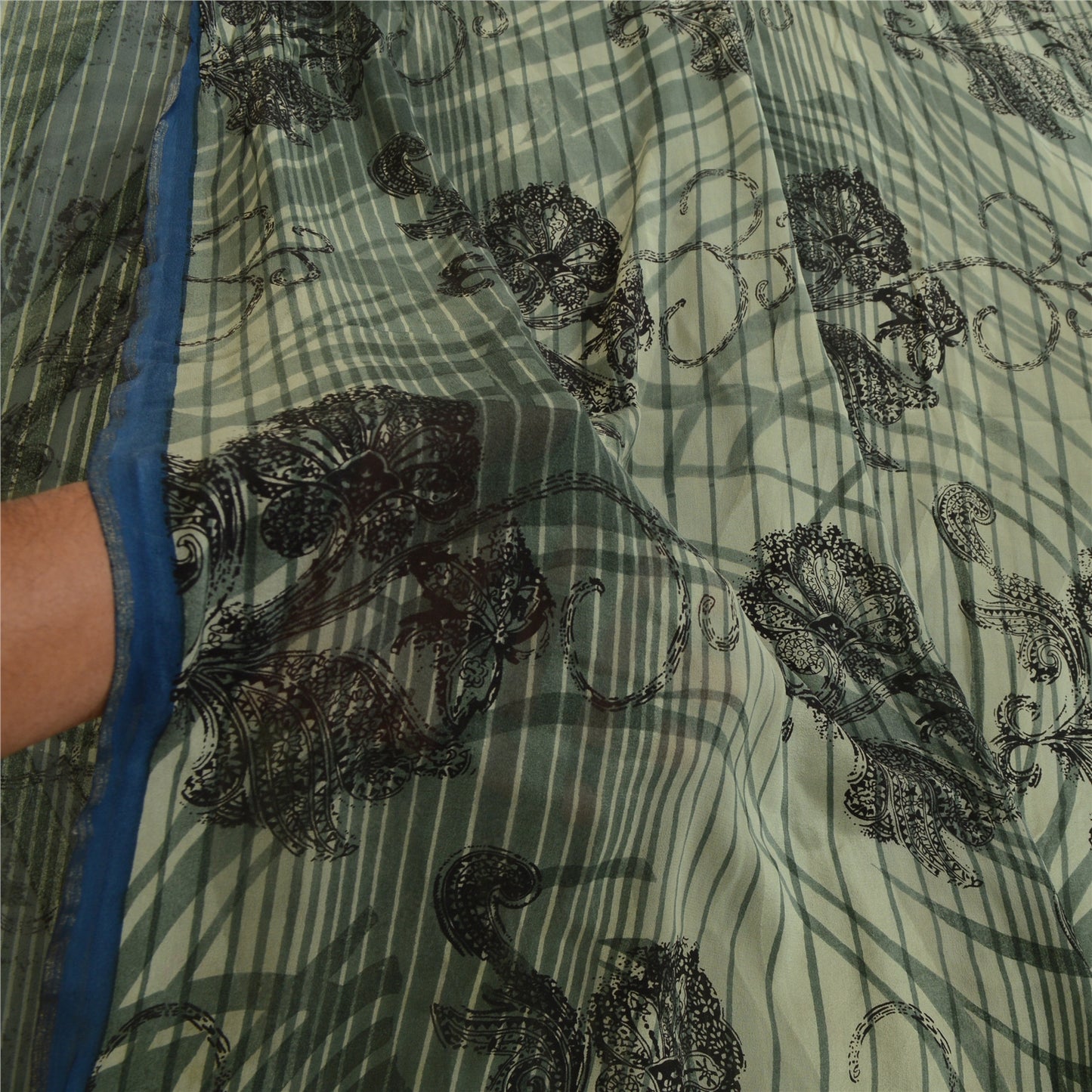 Сари из серого чистого шелка-жоржета с принтом на санскрите, 5 ярдов, ткань для рукоделия из экологически чистой ткани