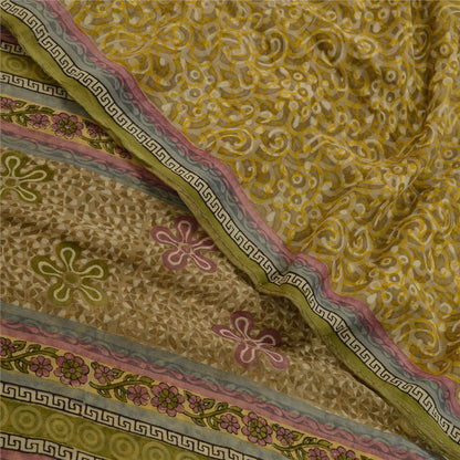 Sanskriti Vintage Sarees Green Pure Georgette Silk Printed Sari 5yd Craft Sustainable Fabric