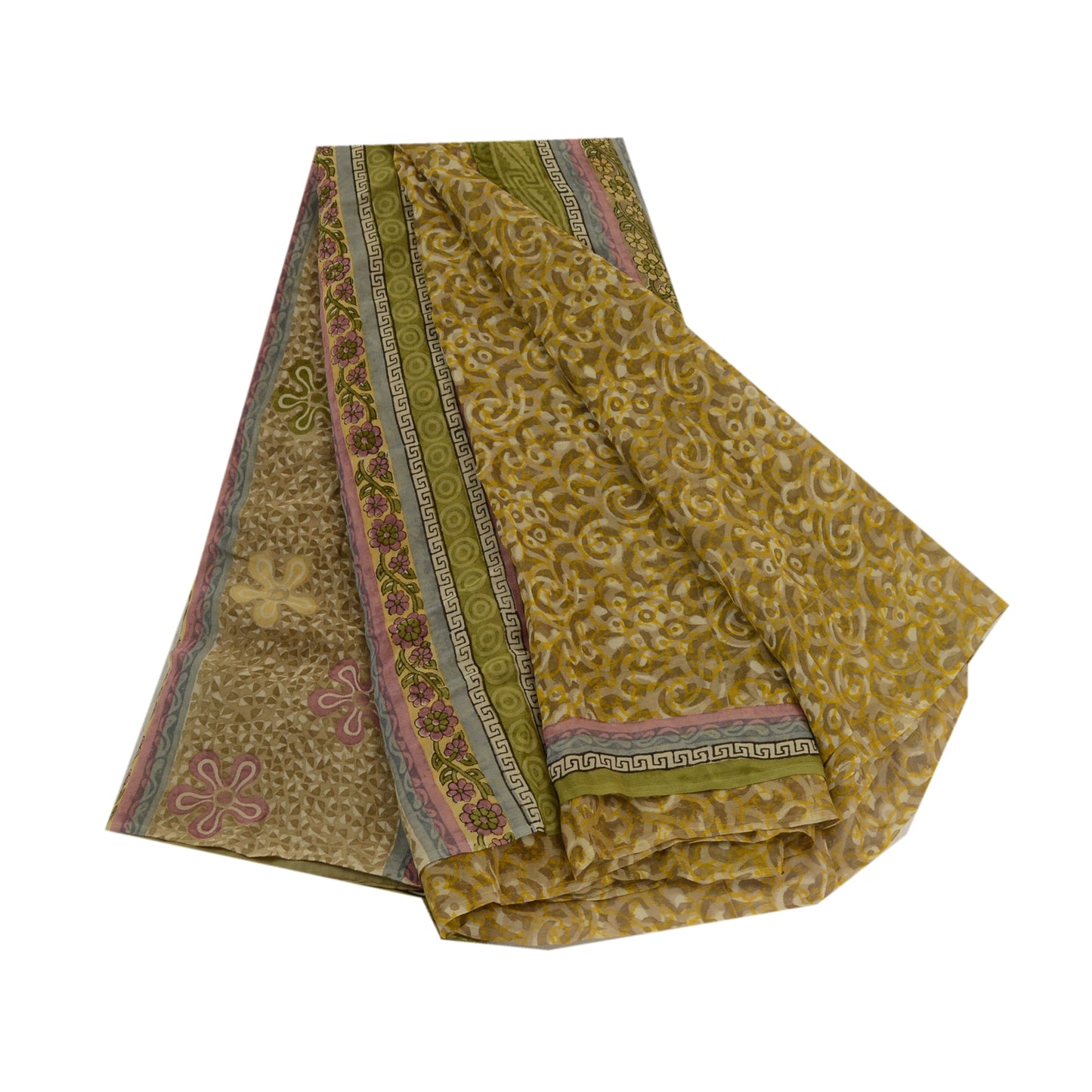 Sanskriti Vintage Sarees Green Pure Georgette Silk Printed Sari 5yd Craft Sustainable Fabric
