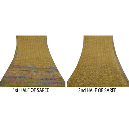 Sanskriti Vintage Sarees Green Pure Georgette Silk Printed Sari 5yd Craft Sustainable Fabric