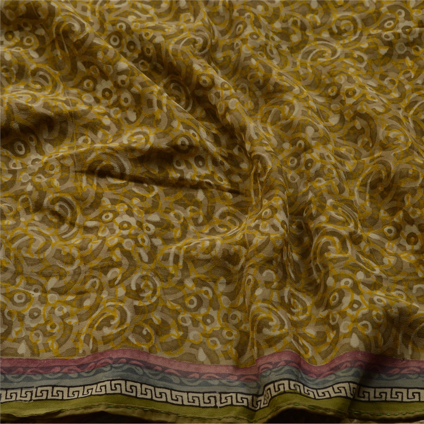 Sanskriti Vintage Sarees Green Pure Georgette Silk Printed Sari 5yd Craft Sustainable Fabric