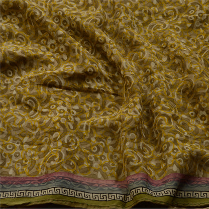 Sanskriti Vintage Sarees Green Pure Georgette Silk Printed Sari 5yd Craft Sustainable Fabric