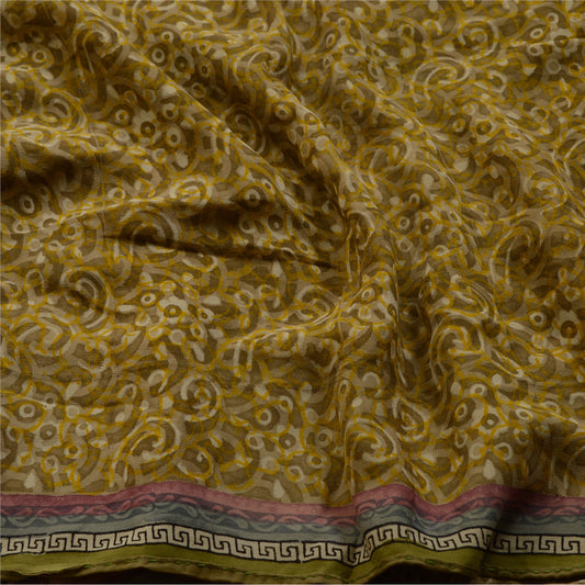 Sanskriti Vintage Sarees Green Pure Georgette Silk Printed Sari 5yd Craft Sustainable Fabric