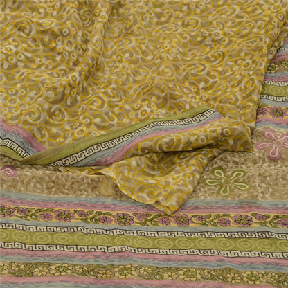 Sanskriti Vintage Sarees Green Pure Georgette Silk Printed Sari 5yd Craft Sustainable Fabric