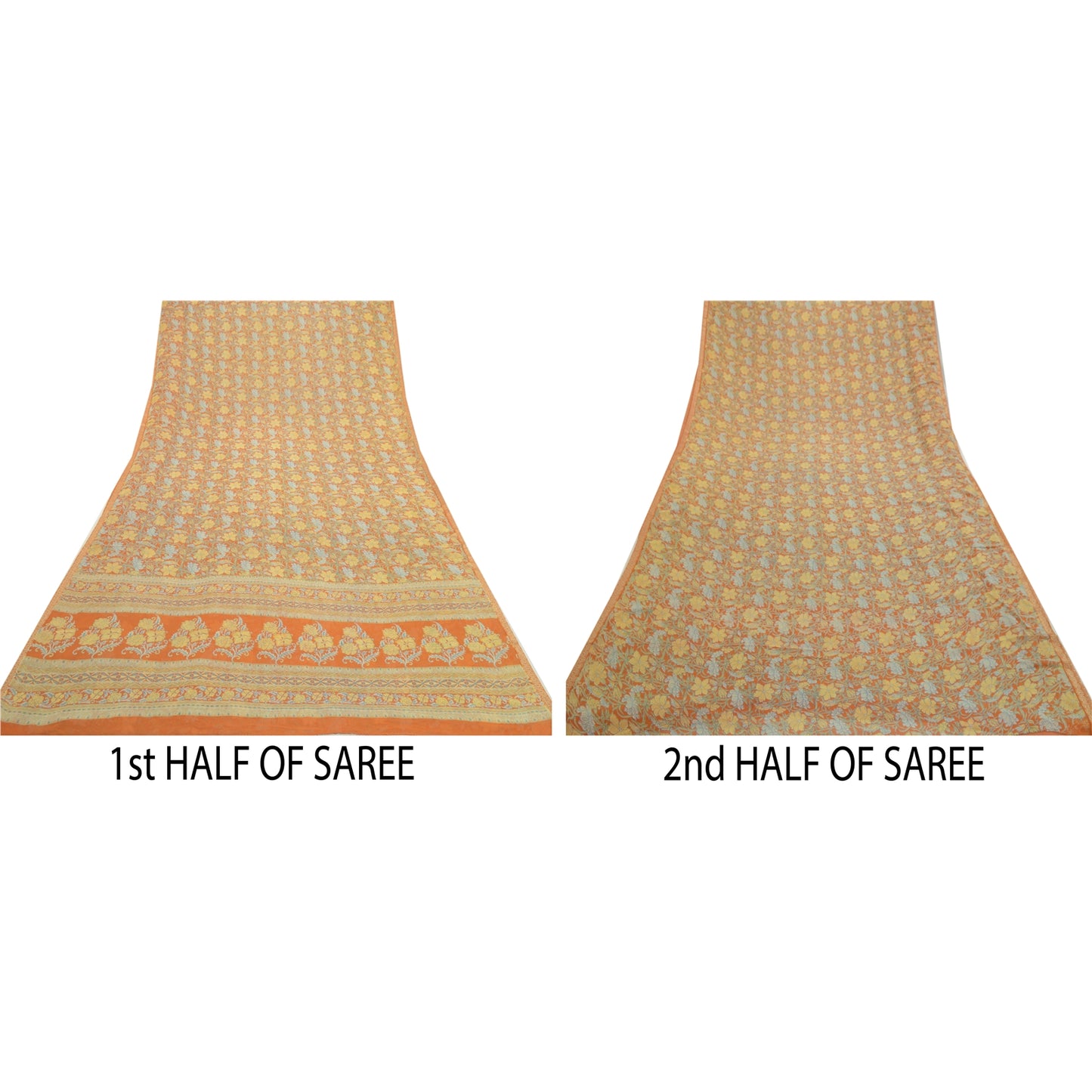 Sanskriti Vintage Sarees Indian Orange Georgette Printed Sari Soft Craft Sustainable Fabric