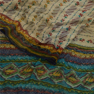 Sanskriti Vintage Sarees Pale-Cream Pure Chiffon Silk Printed Sari Craft Fabric
