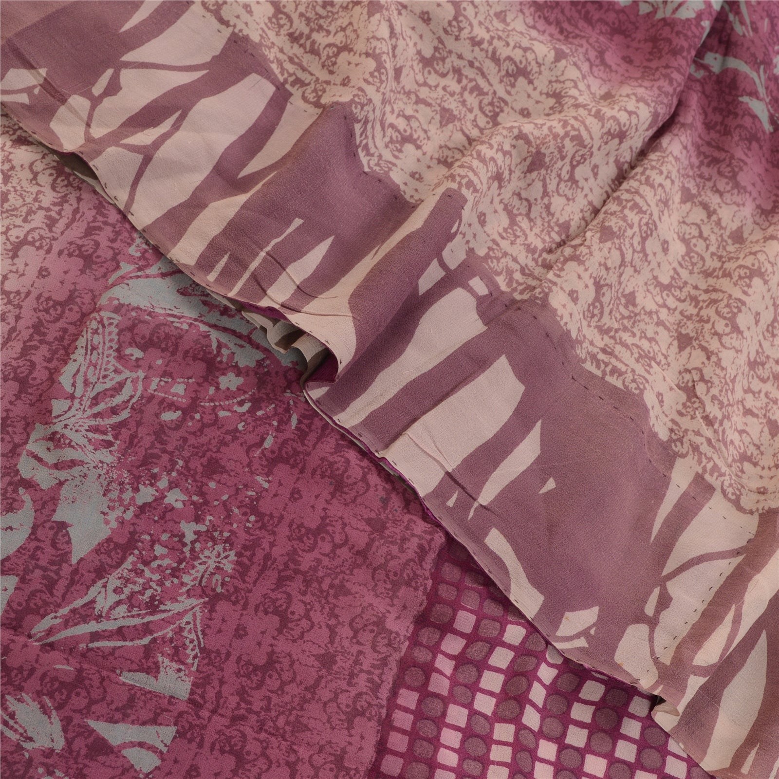 Sanskriti Vintage Sarees Lilla Ren Georgette Silke Trykt Sari Håndværk Bæredygtigt Stof