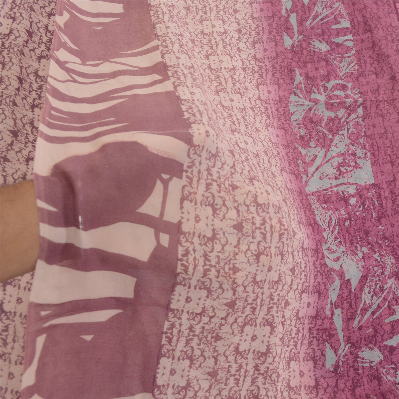 Sanskriti Vintage Sarees Lilla Ren Georgette Silke Trykt Sari Håndværk Bæredygtigt Stof