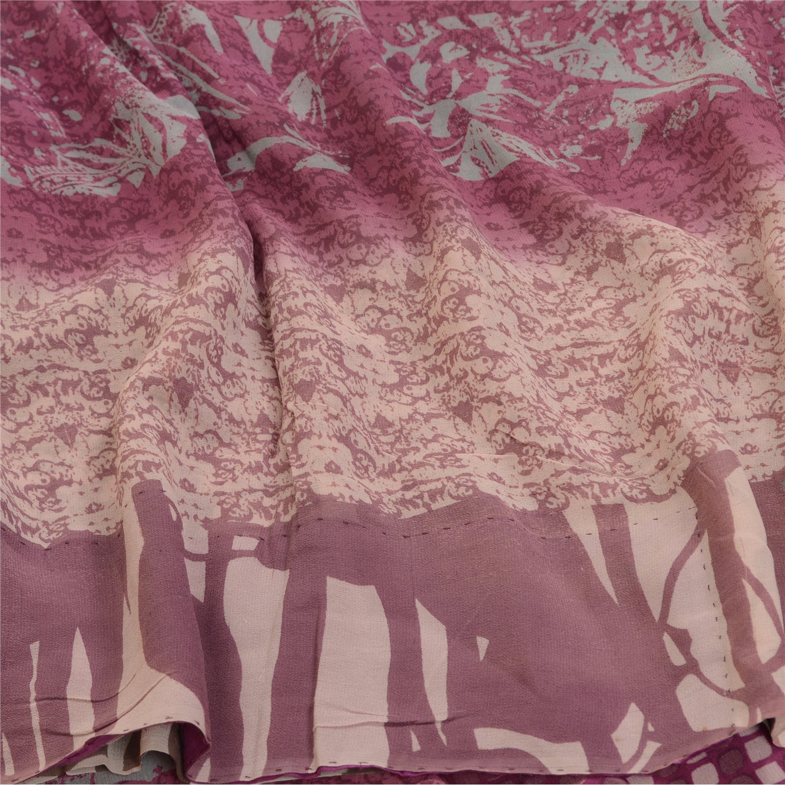 Sanskriti Vintage Sarees Lilla Ren Georgette Silke Trykt Sari Håndværk Bæredygtigt Stof