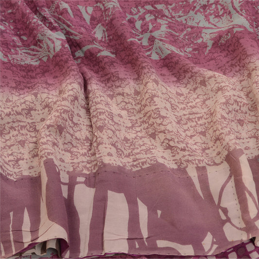 Sanskriti Vintage Sarees Purple Pure Georgette Silk Printed Sari Craft Sustainable Fabric