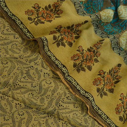 Sanskriti Vintage Sarees Green Pure Georgette Silk Print Sari Soft Craft Sustainable Fabric