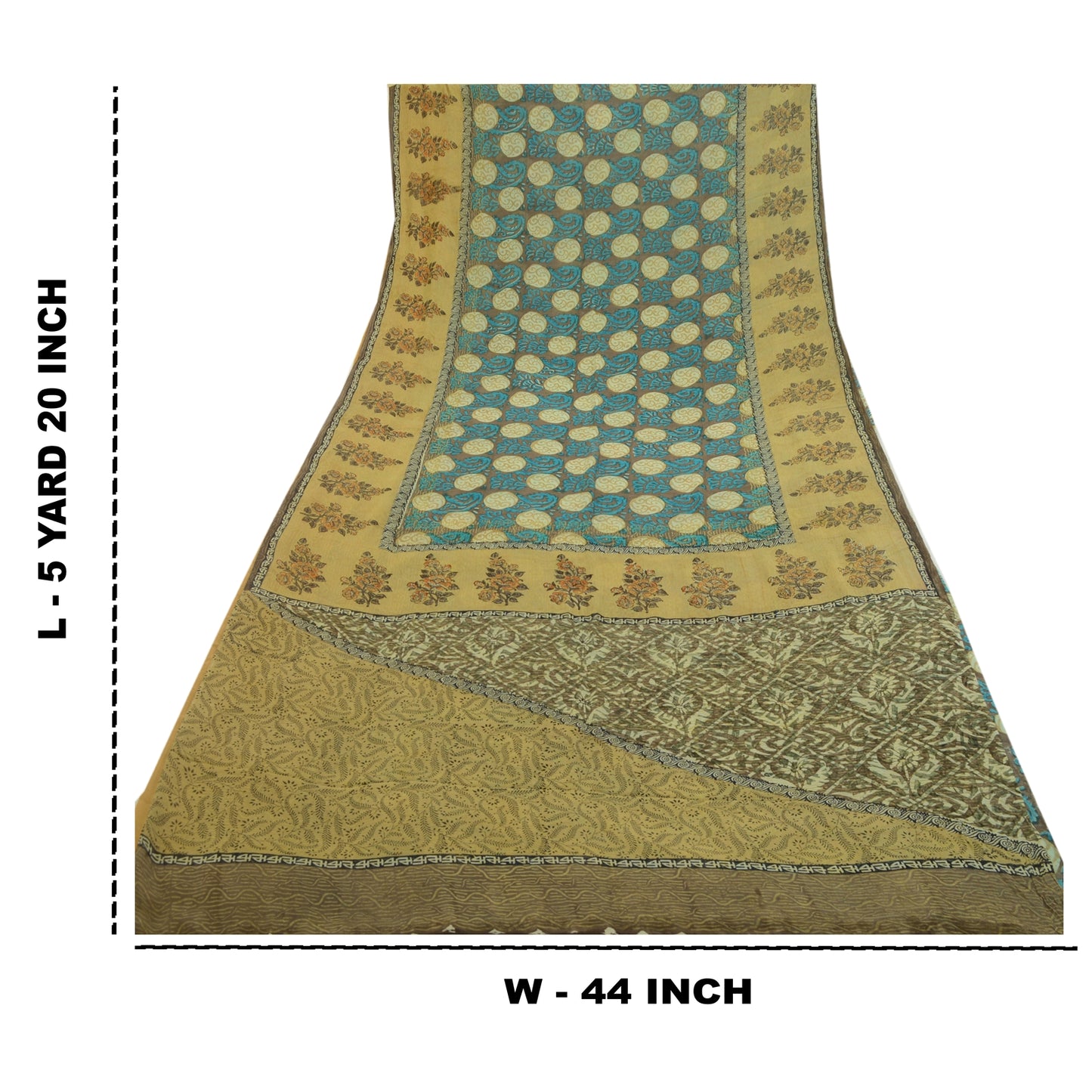 Sanskriti Vintage Sarees Green Pure Georgette Silk Print Sari Soft Craft Sustainable Fabric