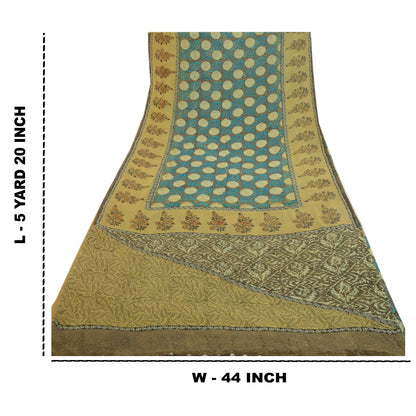 Sanskriti Vintage Sarees Green Pure Georgette Silk Print Sari Soft Craft Sustainable Fabric
