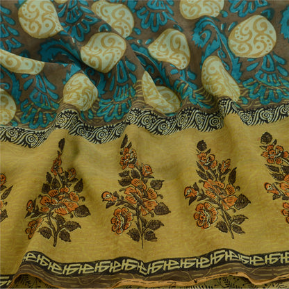 Sanskriti Vintage Sarees Green Pure Georgette Silk Print Sari Soft Craft Sustainable Fabric