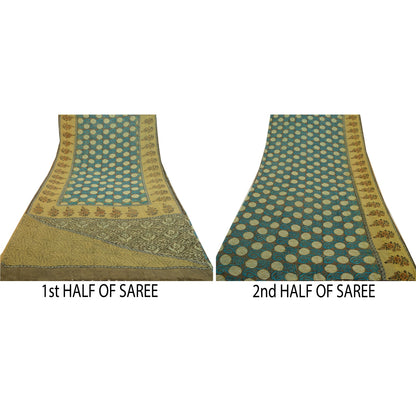 Sanskriti Vintage Sarees Green Pure Georgette Silk Print Sari Soft Craft Sustainable Fabric