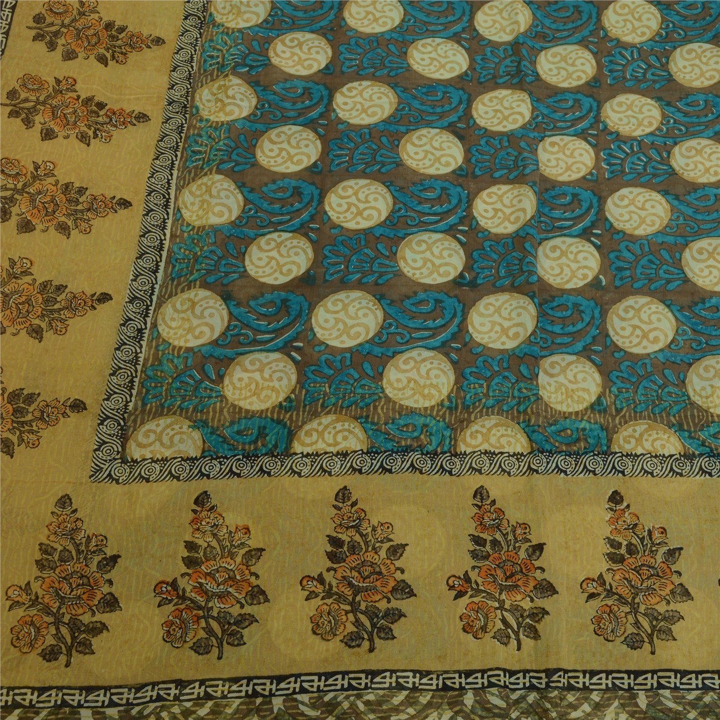 Sanskriti Vintage Sarees Green Pure Georgette Silk Print Sari Soft Craft Sustainable Fabric