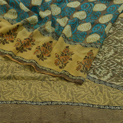 Sanskriti Vintage Sarees Green Pure Georgette Silk Print Sari Soft Craft Sustainable Fabric