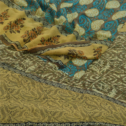 Sanskriti Vintage Sarees Green Pure Georgette Silk Print Sari Soft Craft Sustainable Fabric