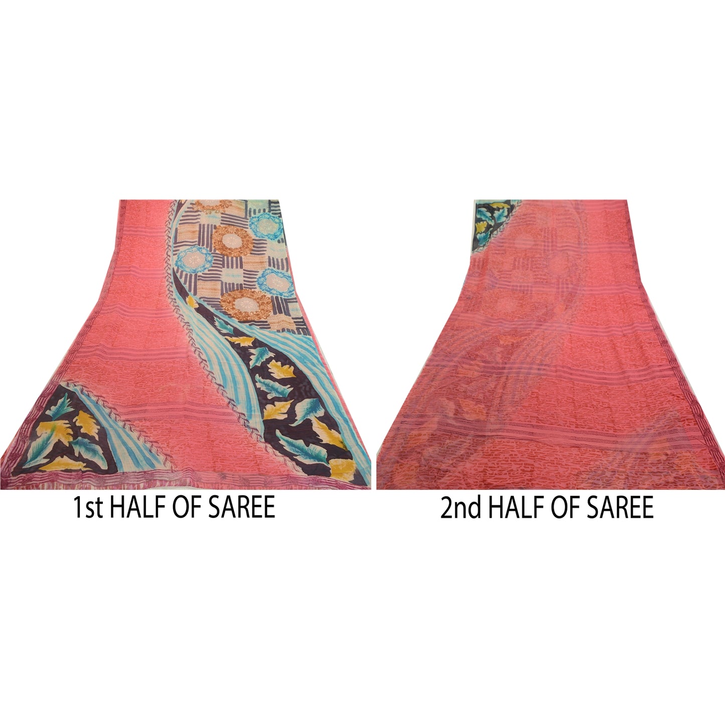 Sanskriti Vintage Sarees Blush-Pink Pure Georgette Silk Print Sari Craft Sustainable Fabric