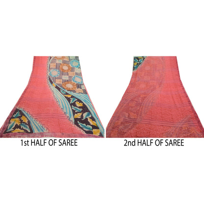 Sanskriti Vintage Sarees Blush-Pink Pure Georgette Silk Print Sari Craft Sustainable Fabric