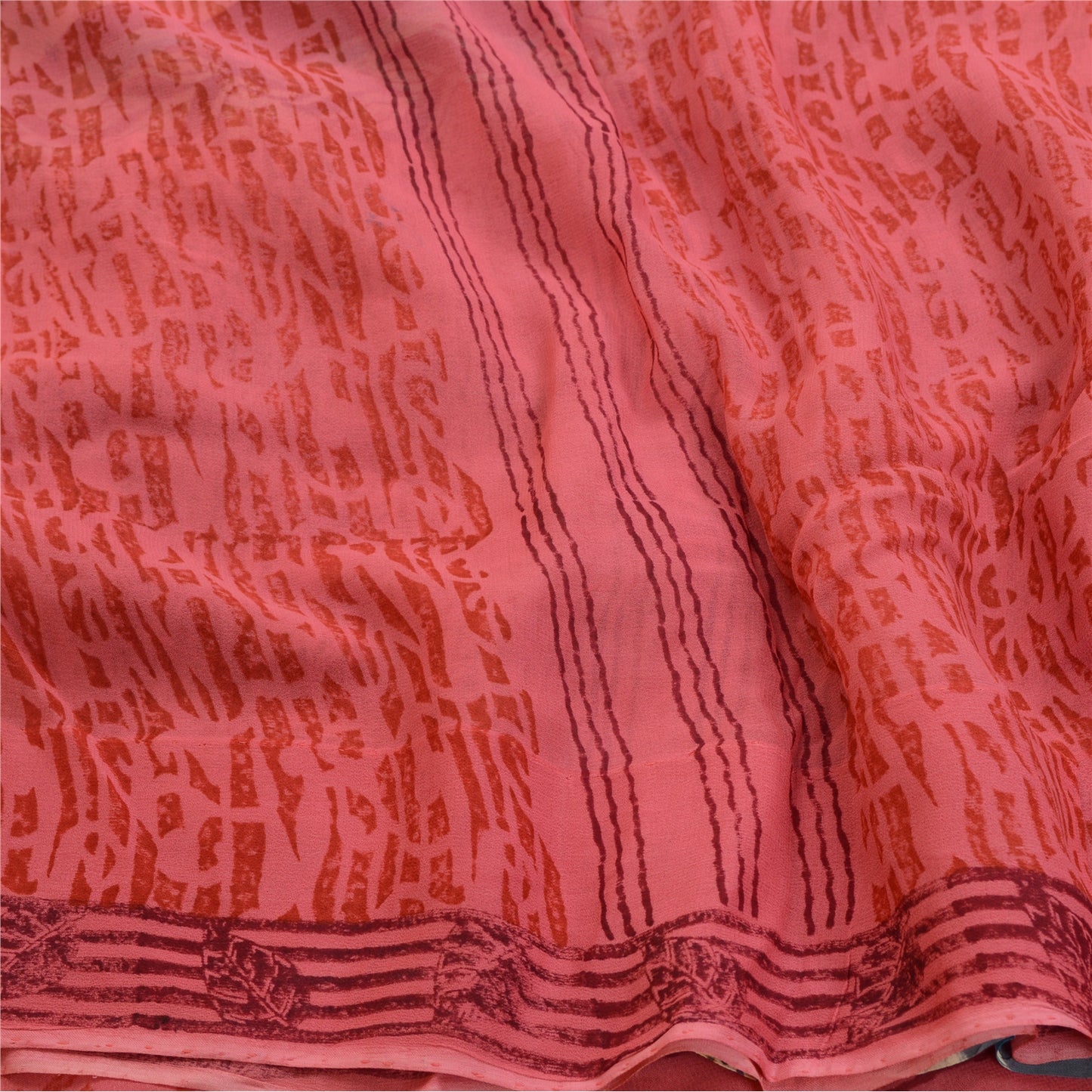 Sanskriti Vintage Sarees Blush-Pink Pure Georgette Silk Print Sari Craft Sustainable Fabric