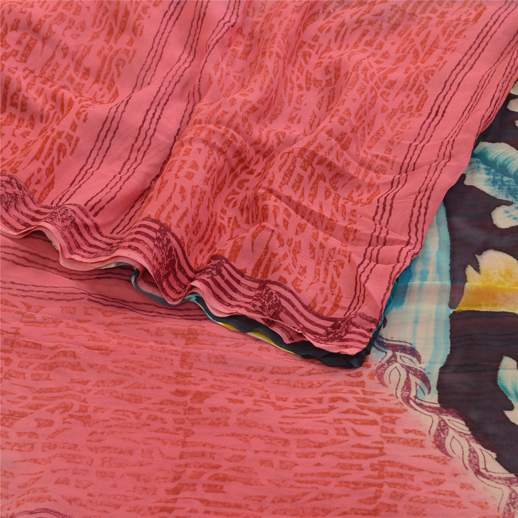 Sanskriti Vintage Sari 100% Pure Georgette Silk Saree Blush-Pink Print Sari Craft Fabric Home Decor, Women Floral Outfit, Scrap