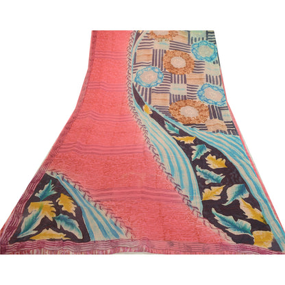 Sanskriti Vintage Sarees Blush-Pink Pure Georgette Silk Print Sari Craft Sustainable Fabric