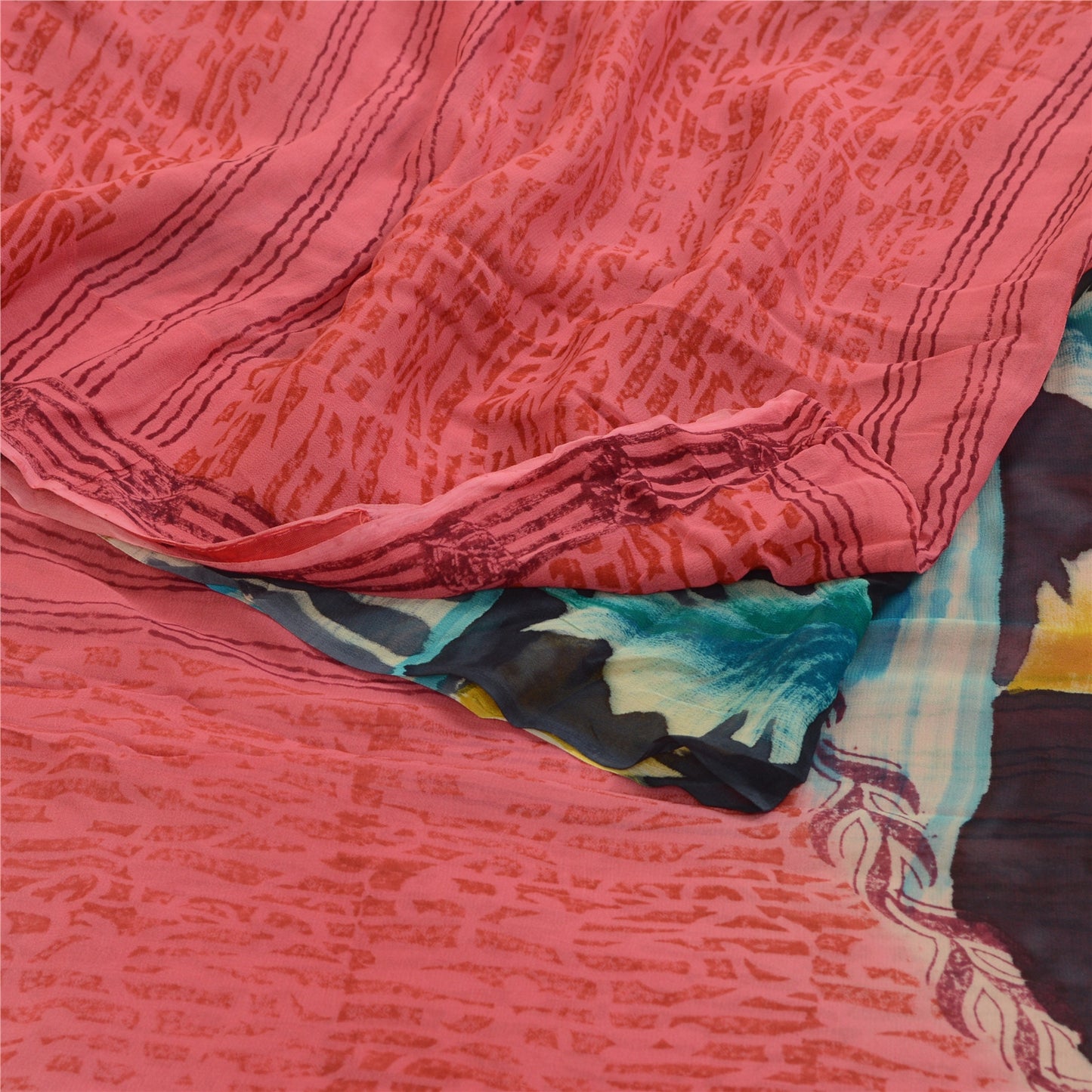 Sanskriti Vintage Sarees Blush-Pink Pure Georgette Silk Print Sari Craft Sustainable Fabric