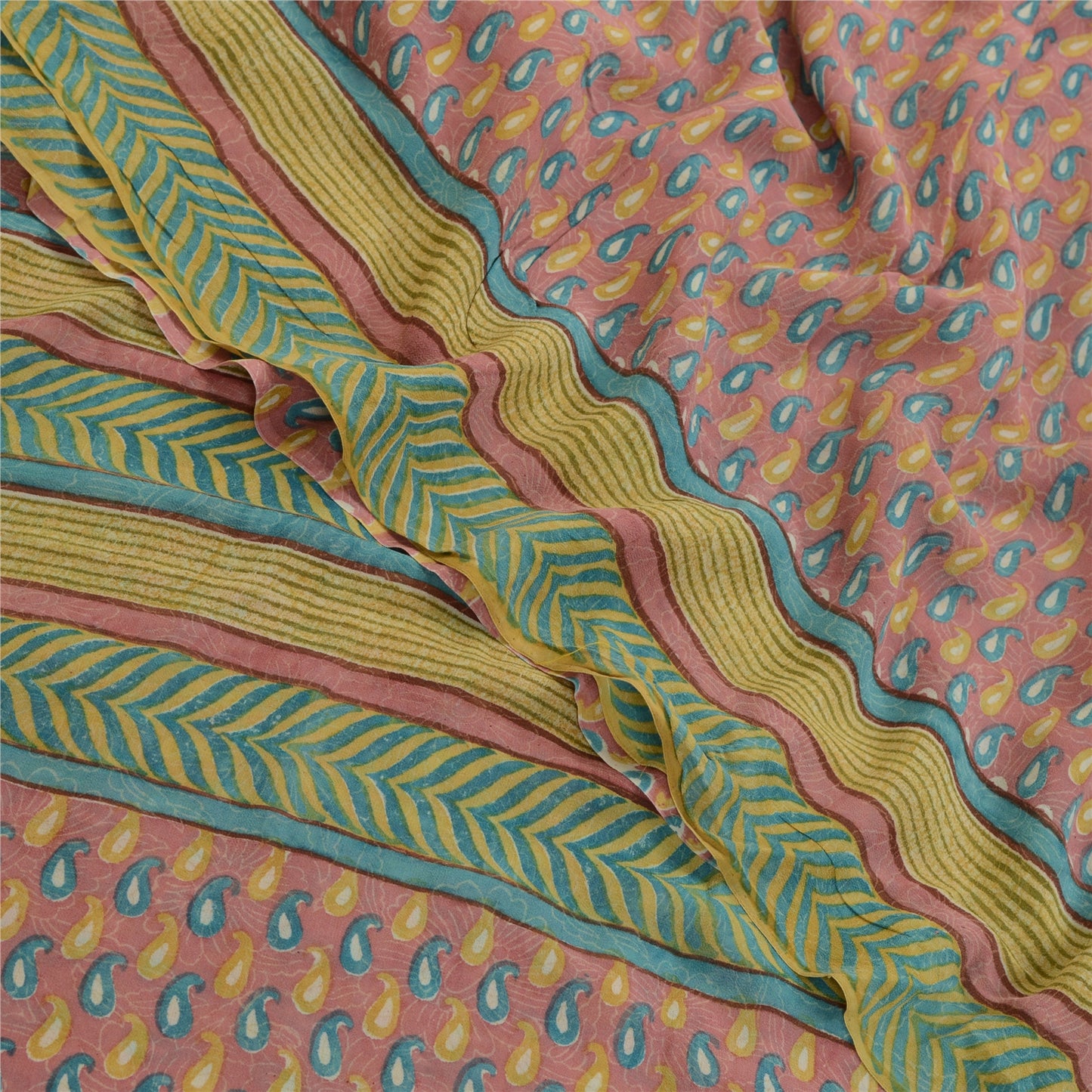 Sanskriti Vintage Sarees Pink Pure Georgette Silk Printed Sari Soft Craft Sustainable Fabric