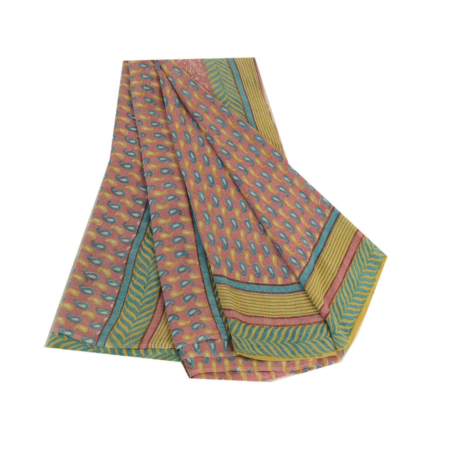 Sanskriti Vintage Sarees Pink Pure Georgette Silk Printed Sari Soft Craft Sustainable Fabric