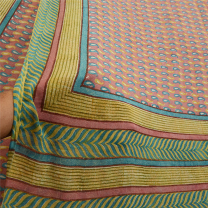 Sanskriti Vintage Sarees Pink Pure Georgette Silk Printed Sari Soft Craft Sustainable Fabric