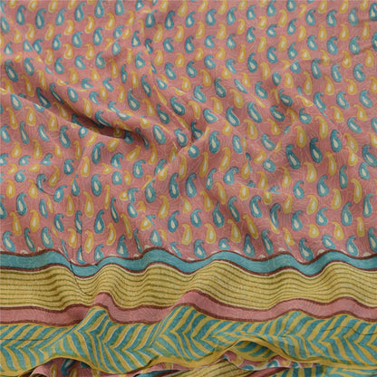 Sanskriti Vintage Sarees Pink Pure Georgette Silk Printed Sari Soft Craft Sustainable Fabric