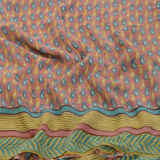 Sanskriti Vintage Sarees Pink Pure Georgette Silk Printed Sari Soft Craft Sustainable Fabric