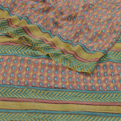 Sanskriti Vintage Sarees Pink Pure Georgette Silk Printed Sari Soft Craft Sustainable Fabric