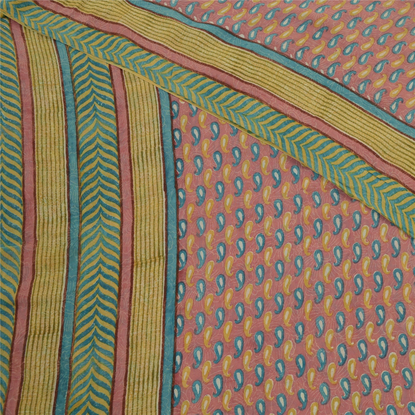 Sanskriti Vintage Sarees Pink Pure Georgette Silk Printed Sari Soft Craft Sustainable Fabric