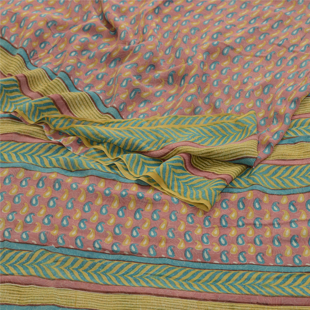 Sanskriti Vintage Sarees Pink Pure Georgette Silk Printed Sari Soft Craft Sustainable Fabric