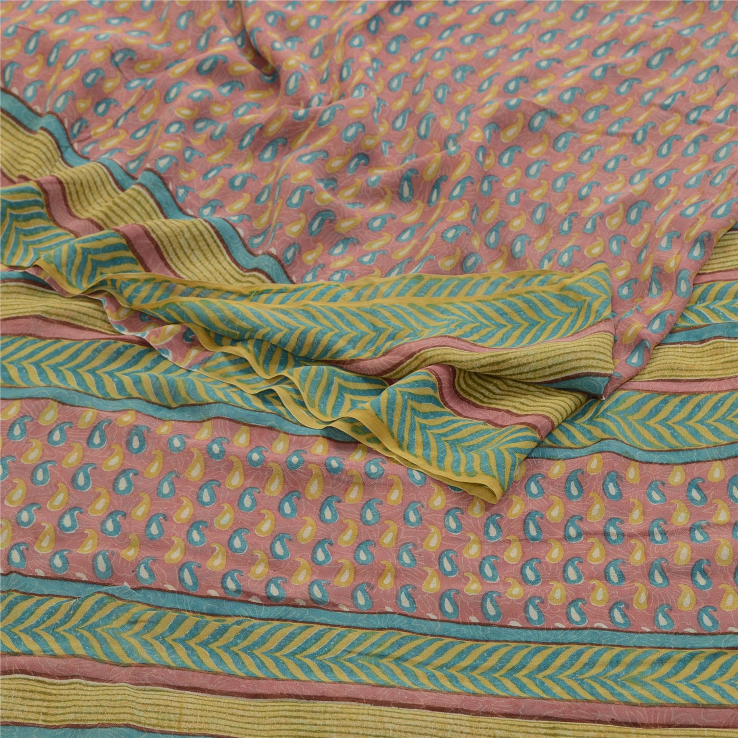 Sanskriti Vintage Sarees Pink Pure Georgette Silk Printed Sari Soft Craft Sustainable Fabric