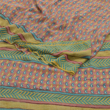 Sanskriti Vintage Sarees Pink Pure Georgette Silk Printed Sari Soft Craft Sustainable Fabric