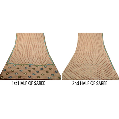 Sanskriti Vintage Sarees Broderet Tryk Ren Georgette Silke Sari Håndværk Bæredygtigt Stoff