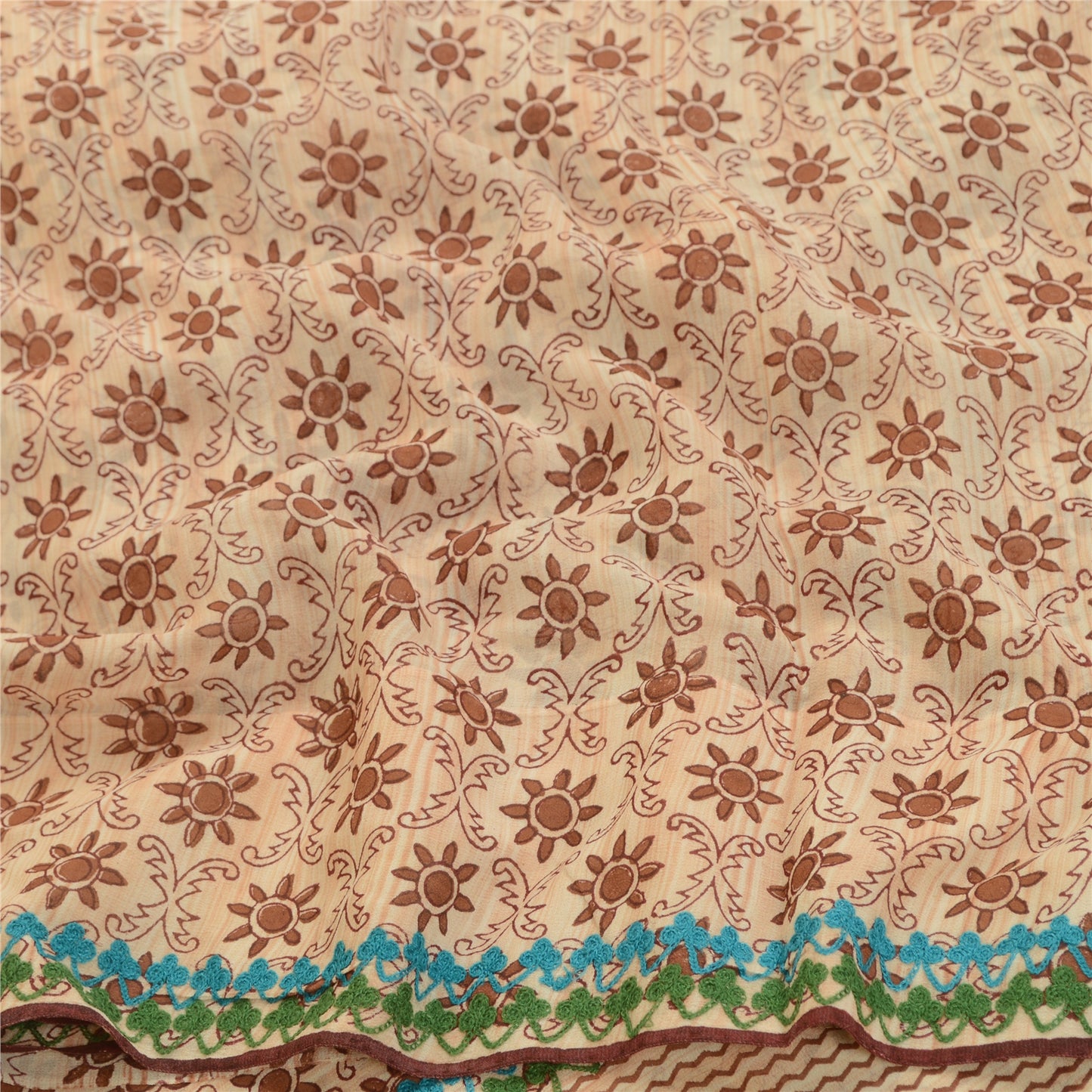 Sanskriti Vintage Sarees Broderet Tryk Ren Georgette Silke Sari Håndværk Bæredygtigt Stoff