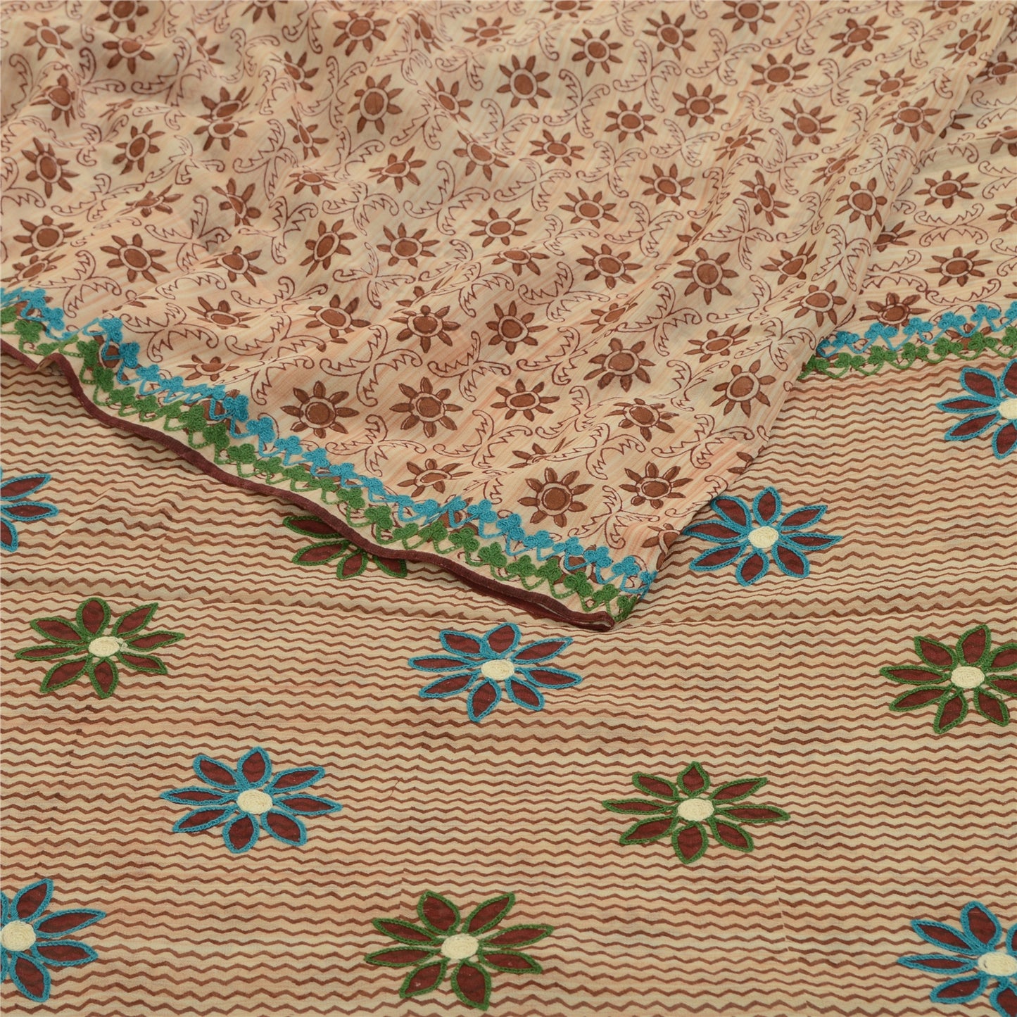 Sanskriti Vintage Sarees Broderet Tryk Ren Georgette Silke Sari Håndværk Bæredygtigt Stoff