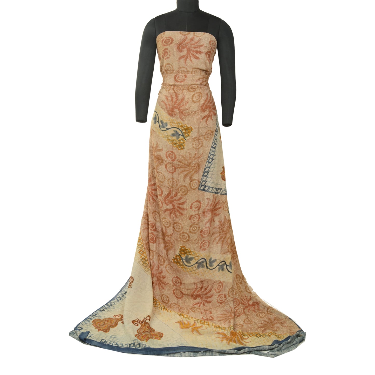 Sanskriti Vintage Sarees Cream Printed Pure Georgette Silk Sari 5yd Craft Sustainable Fabric