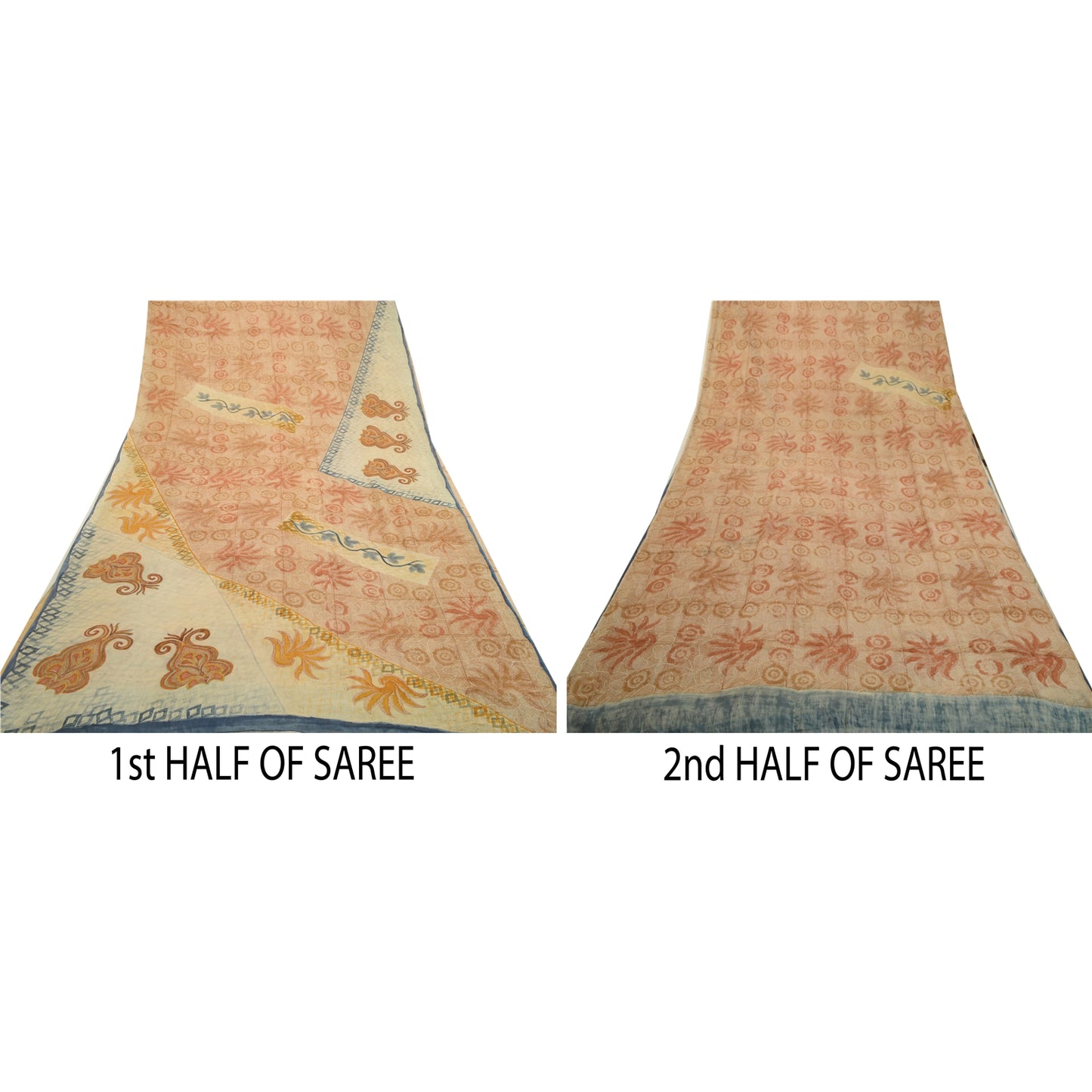 Sanskriti Vintage Sarees Cream Printed Pure Georgette Silk Sari 5yd Craft Sustainable Fabric