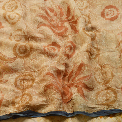 Sanskriti Vintage Sarees Cream Printed Pure Georgette Silk Sari 5yd Craft Sustainable Fabric