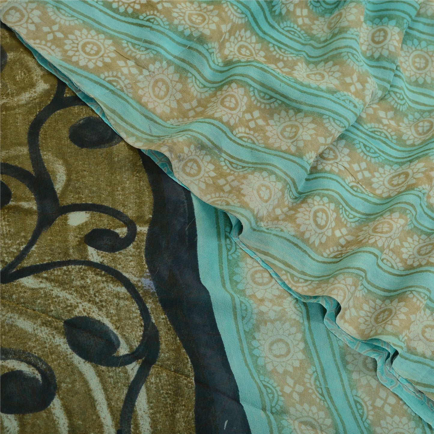 Sanskriti Vintage Sarees Blue Pure Georgette Silk Printed Sari 5yd Craft Sustainable Fabric