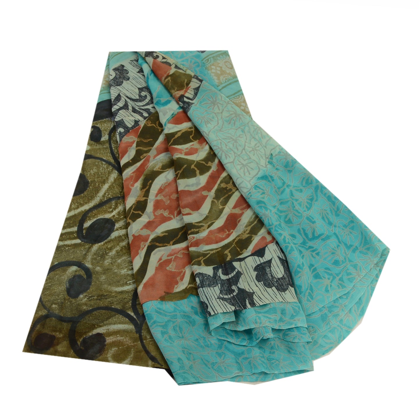 Sanskriti Vintage Sarees Blue Pure Georgette Silk Printed Sari 5yd Craft Sustainable Fabric